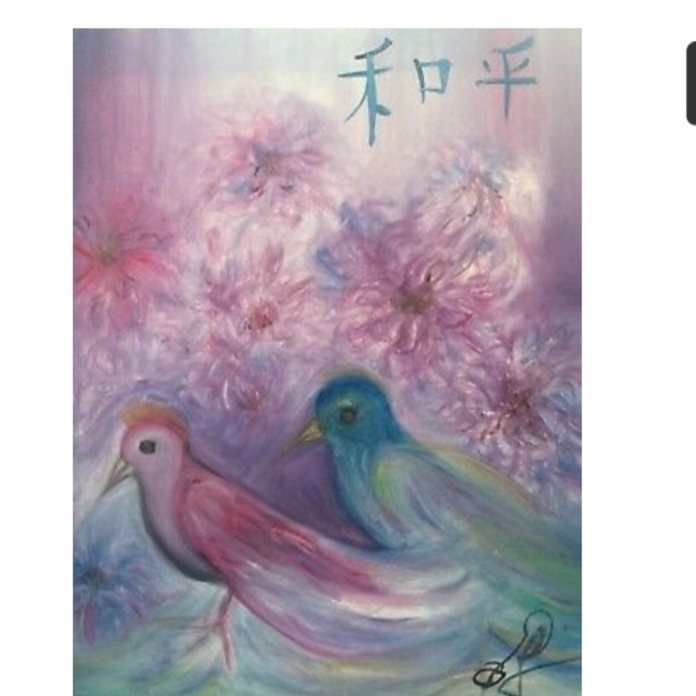 Birds purple colors oil canvas
